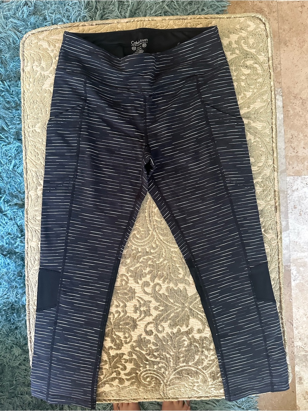 Calvin Klein Black Leggings with Thin White Pinstripes